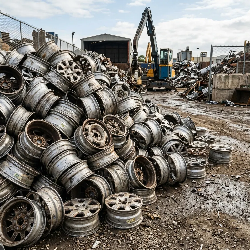 Scrap aluminium rims and wheels ready for recycling at Shine Motor Corporation Ingleburn Sydney