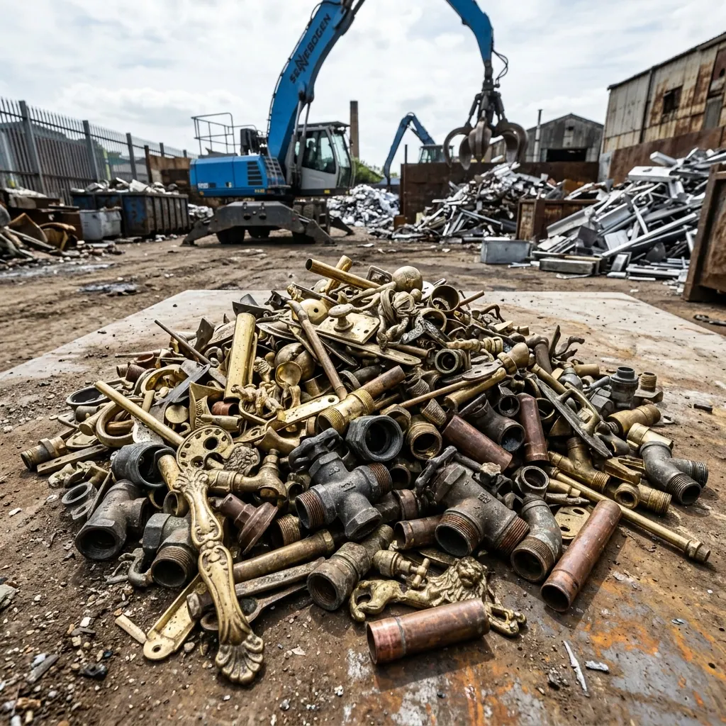 Mixed gun metal and brass scrap fittings for recycling at scrap yard Ingleburn NSW