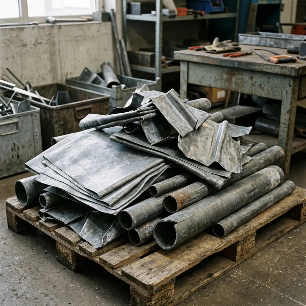 Soft lead scrap sheet pipe and flashing for recycling at Shine Motor Corporation Ingleburn Sydney
