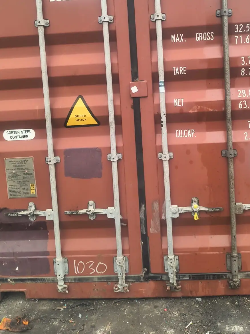 Loaded shipping container with its doors closed