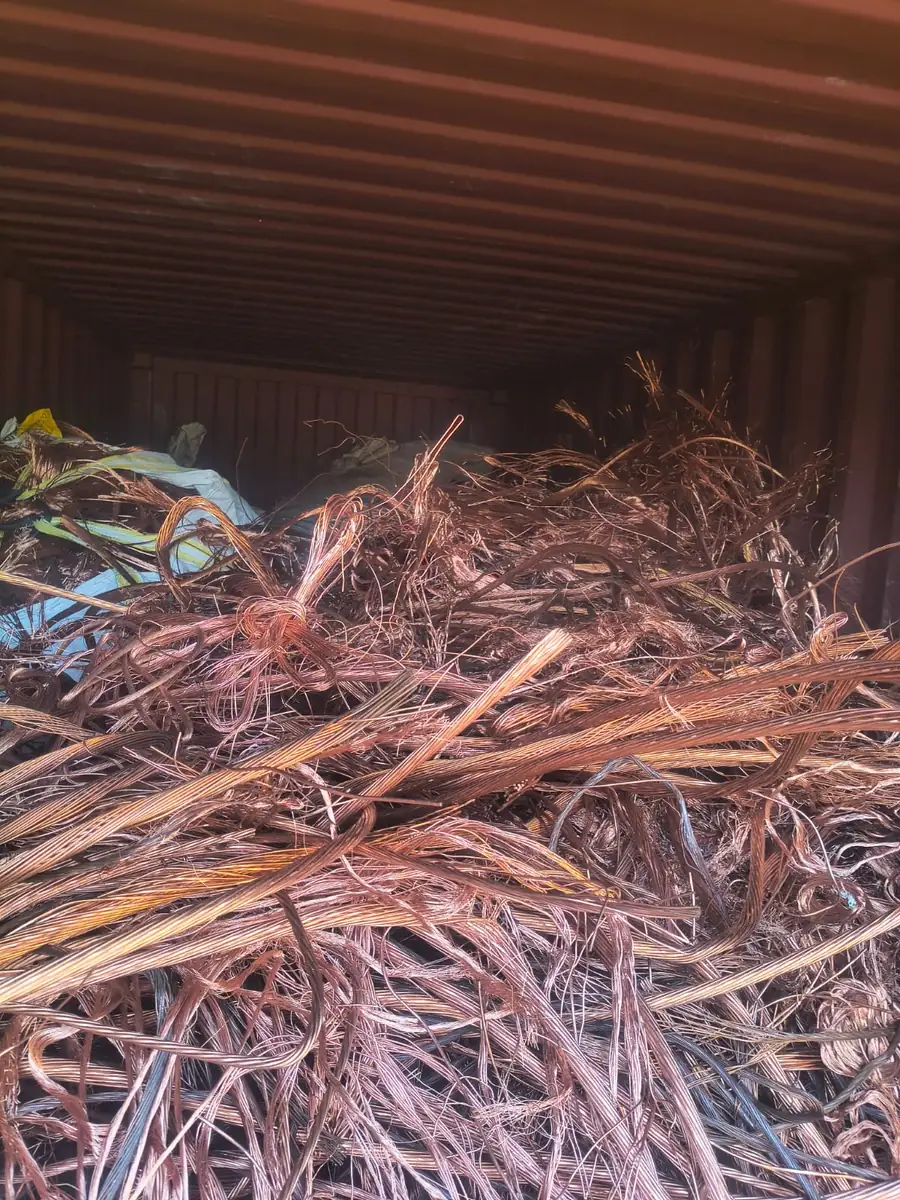 Loose copper wire loaded inside a shipping container