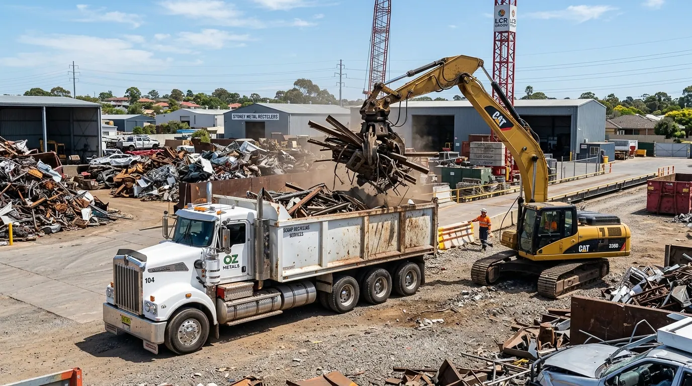 Scrap metal being collected for recycling at Shine Motor Corporation in Ingleburn, Sydney