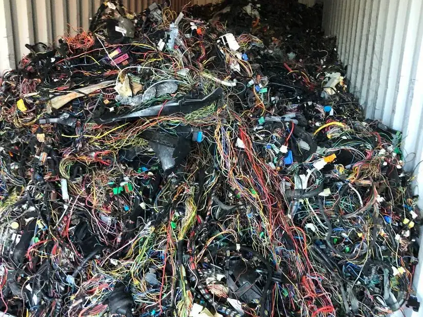 Car wiring harnesses loaded inside a shipping container at the Ingleburn yard