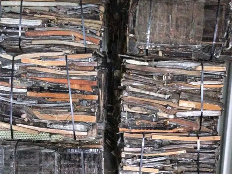 Baled copper and brass radiators packed inside a shipping container