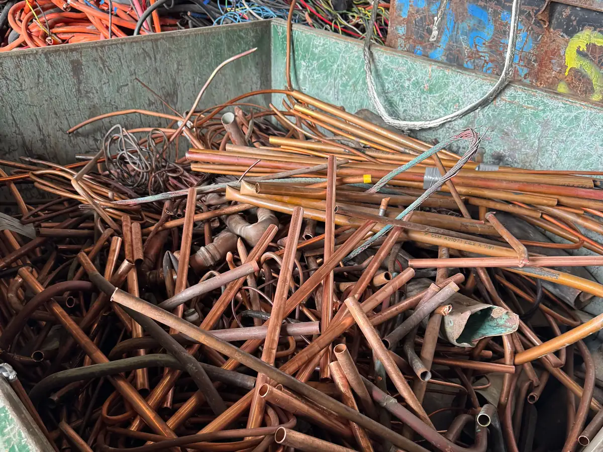Bins of copper tube and cable offcuts at the Ingleburn yard